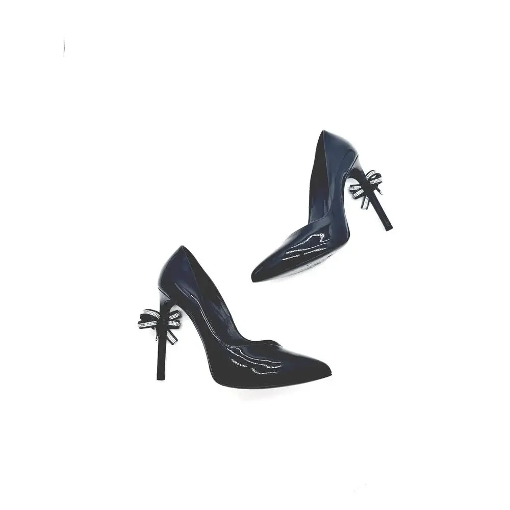 Saint Laurent Black Patent Leather Crystal Bow Runway Heels Pumps EU 38.5